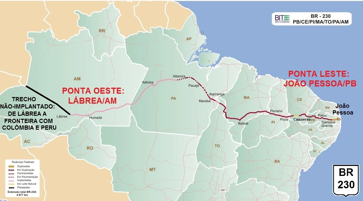 Mapa descritivo da BR-230 em relação às outras rodovias b - Gran Questões